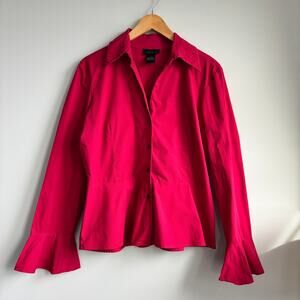 Y2K The Limited Stretch Red Cotton Blouse Fitted Flare Bell Sleeve Button Large